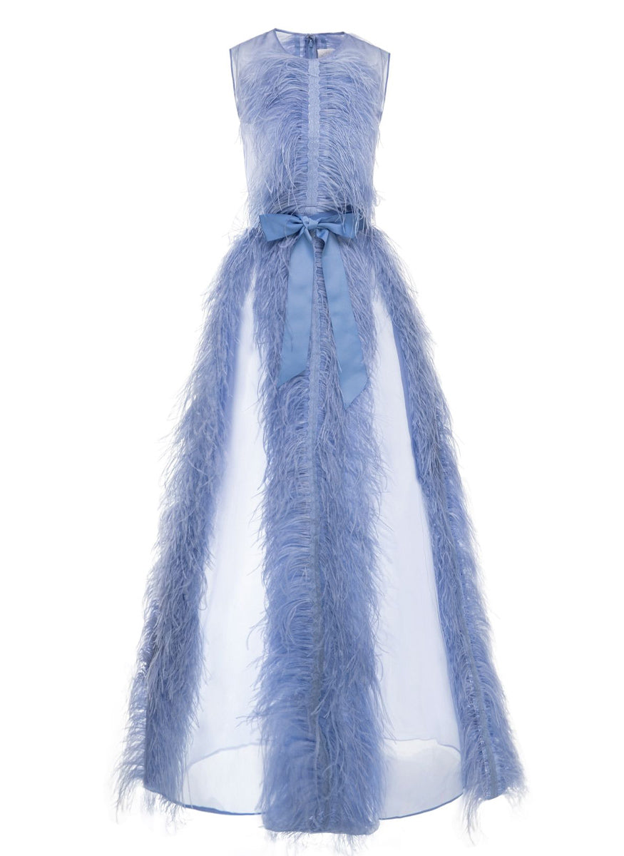 Beau Silk Organza Gown with Feathers