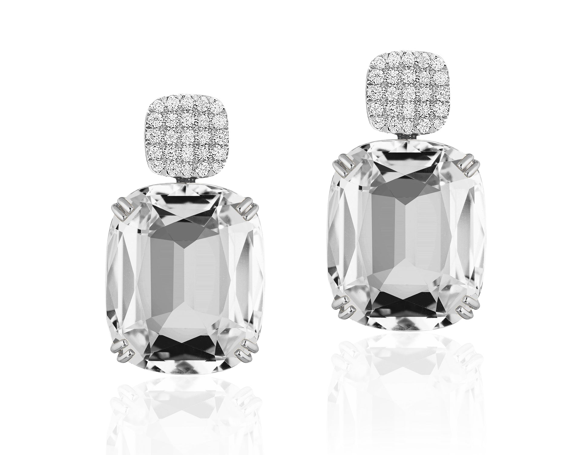 Gossip Cushion Rock Crystal Earrings, White Gold