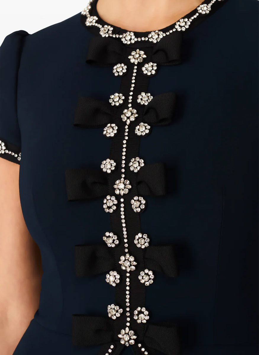 Bisou Midi Dress with Bow Details in Ink - Jenny Packham
