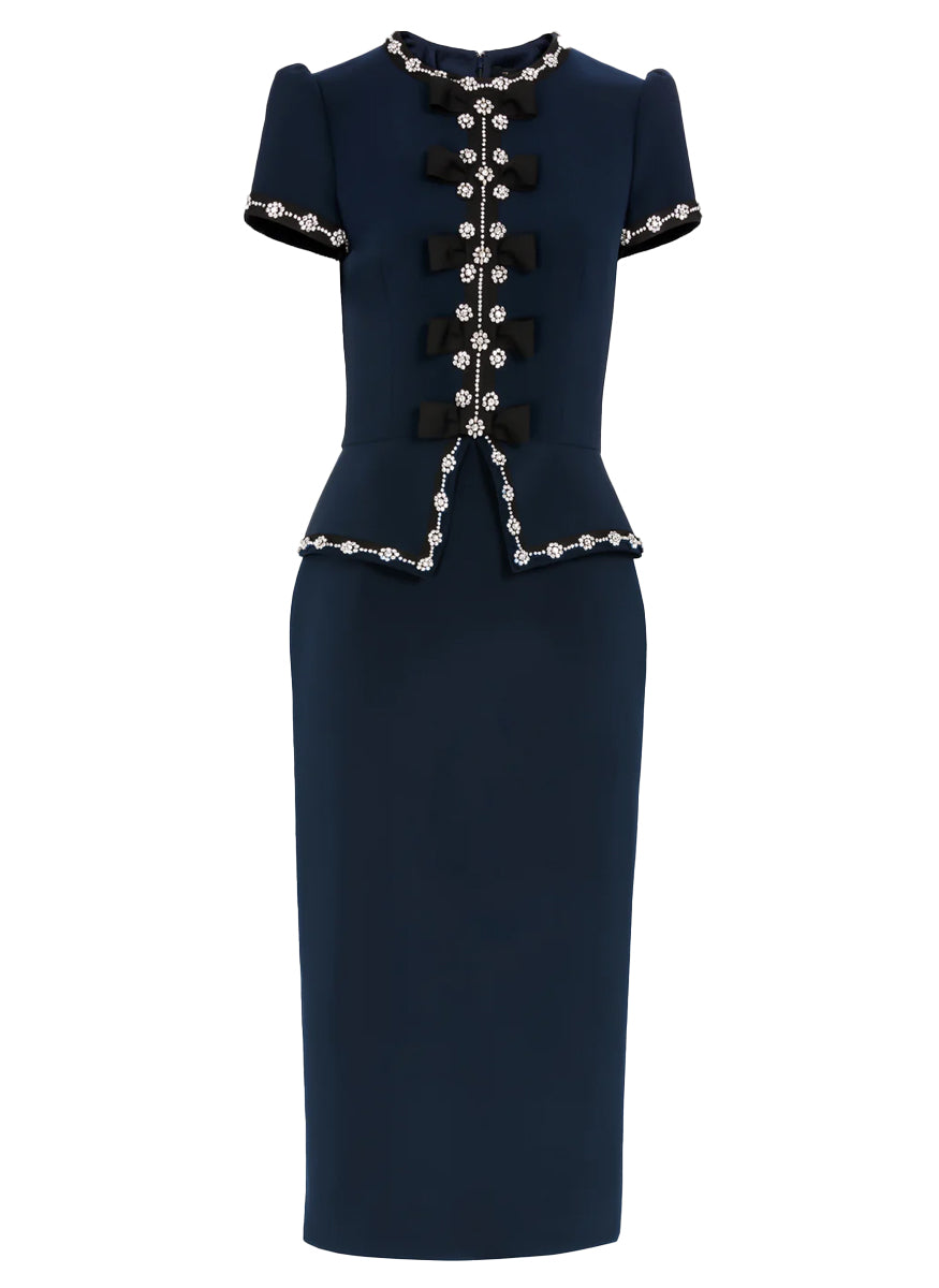 Bisou Midi Dress with Bow Details in Ink