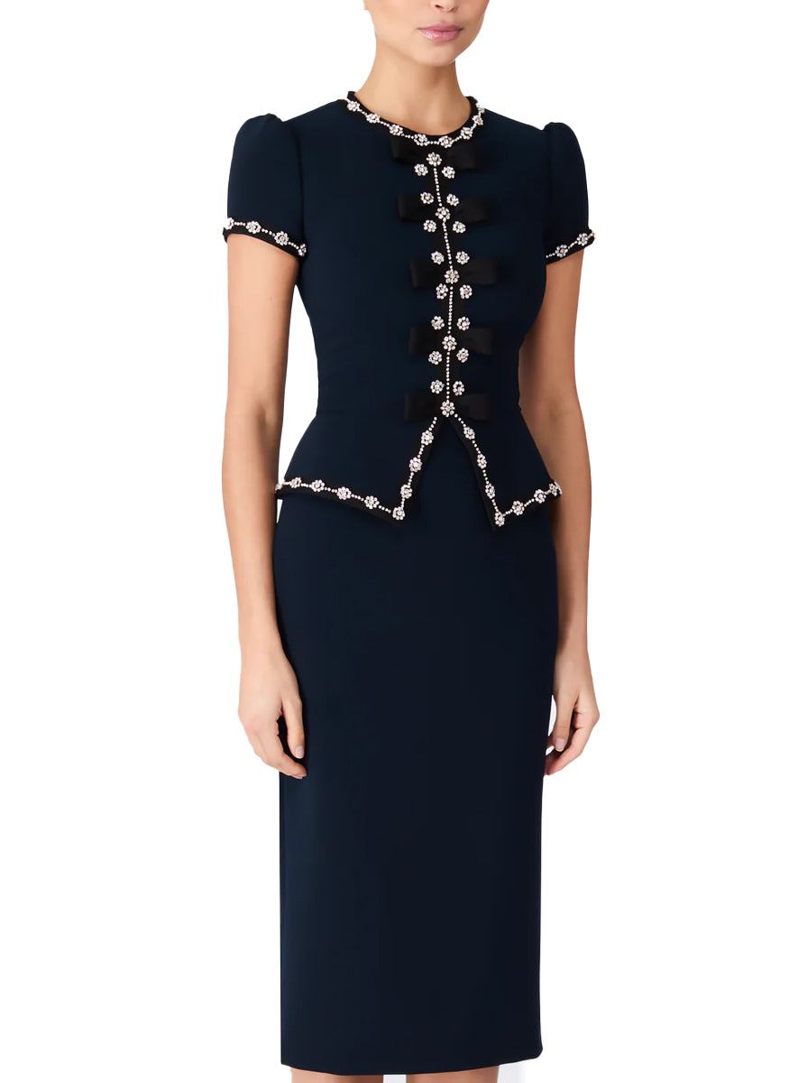 Bisou Midi Dress with Bow Details in Ink