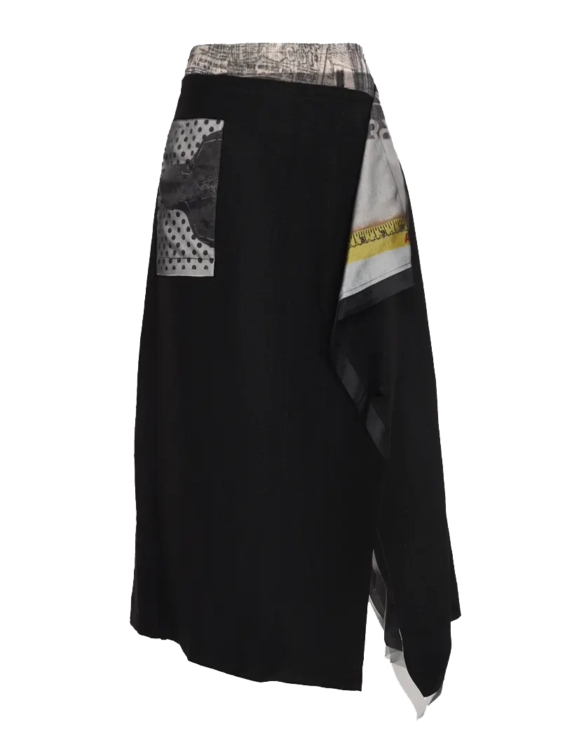 Collage Midi Skirt with Sheephead Artwork by Robert Rauschenberg