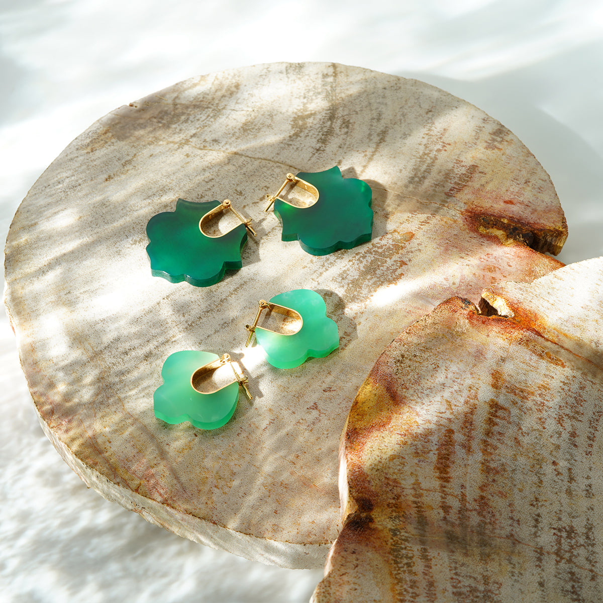 “Lotus” Green Agate Earrings - Talkative