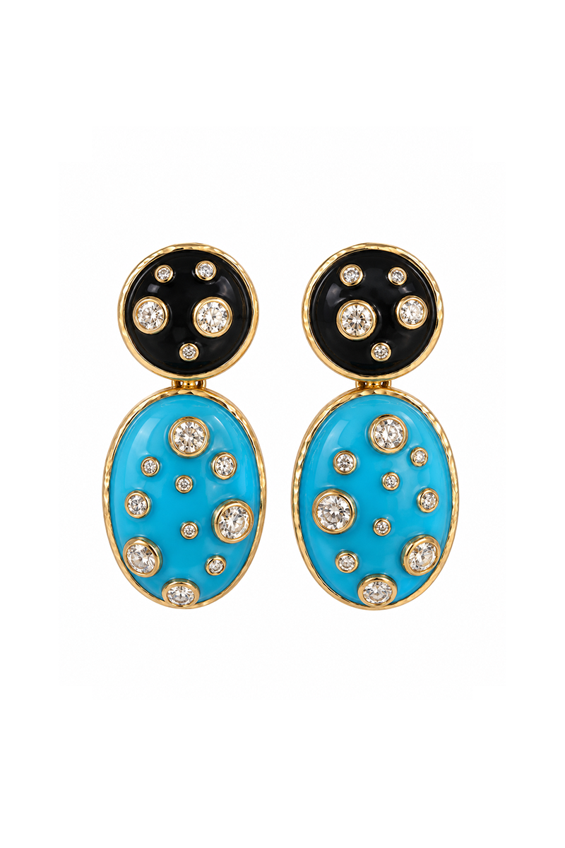 Wood and Turquoise Nesting Gems Earrings