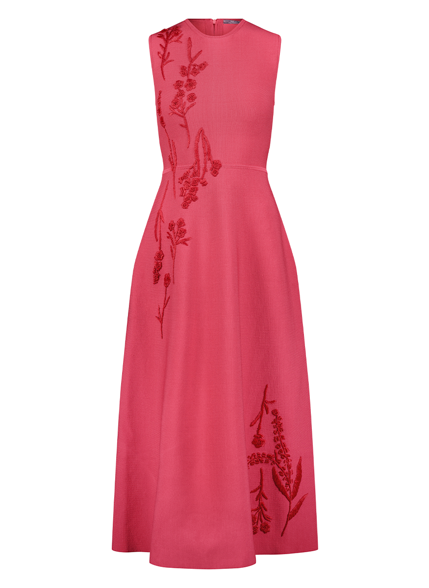 Hailey Raffia Embroidered Knit Dress in Berry