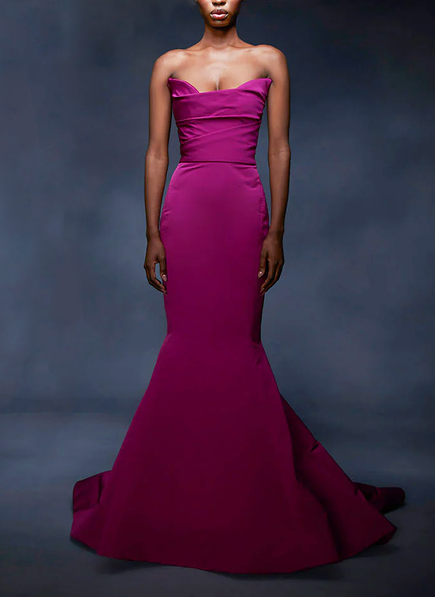Faille Fishtail Gown with Detachable Sleeve