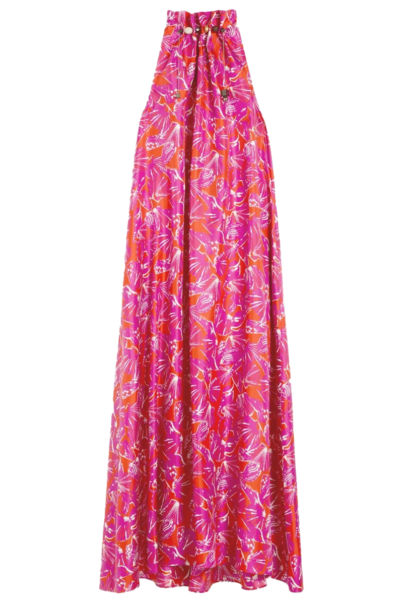 Printed Silk Twill Dress in Coral