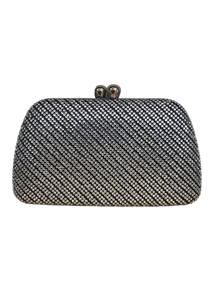 Penelope Crystal Clutch in Black Stripe with Chain