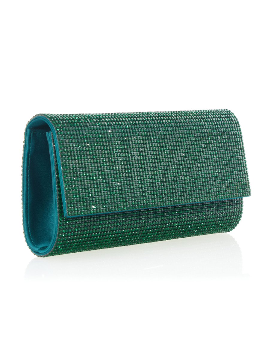 Perry Crystal Clutch in Emerald with Chain - Judith Leiber Couture