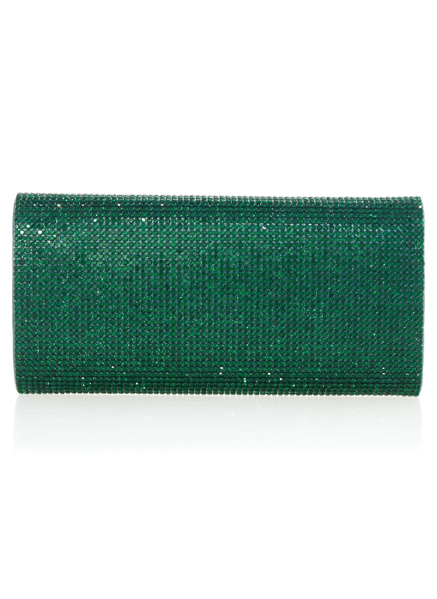 Perry Crystal Clutch in Emerald with Chain - Judith Leiber Couture
