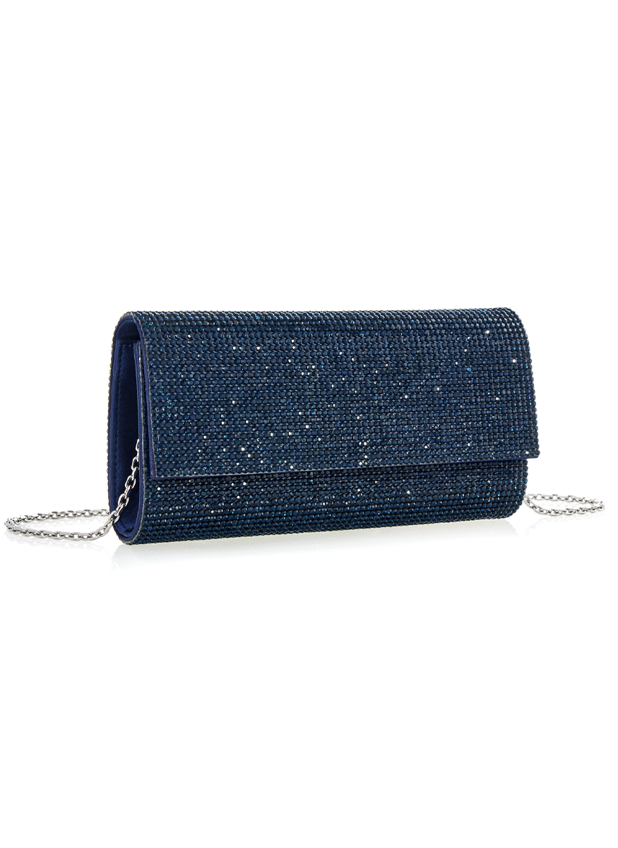 Perry Crystal Clutch in Navy with Chain - Judith Leiber Couture