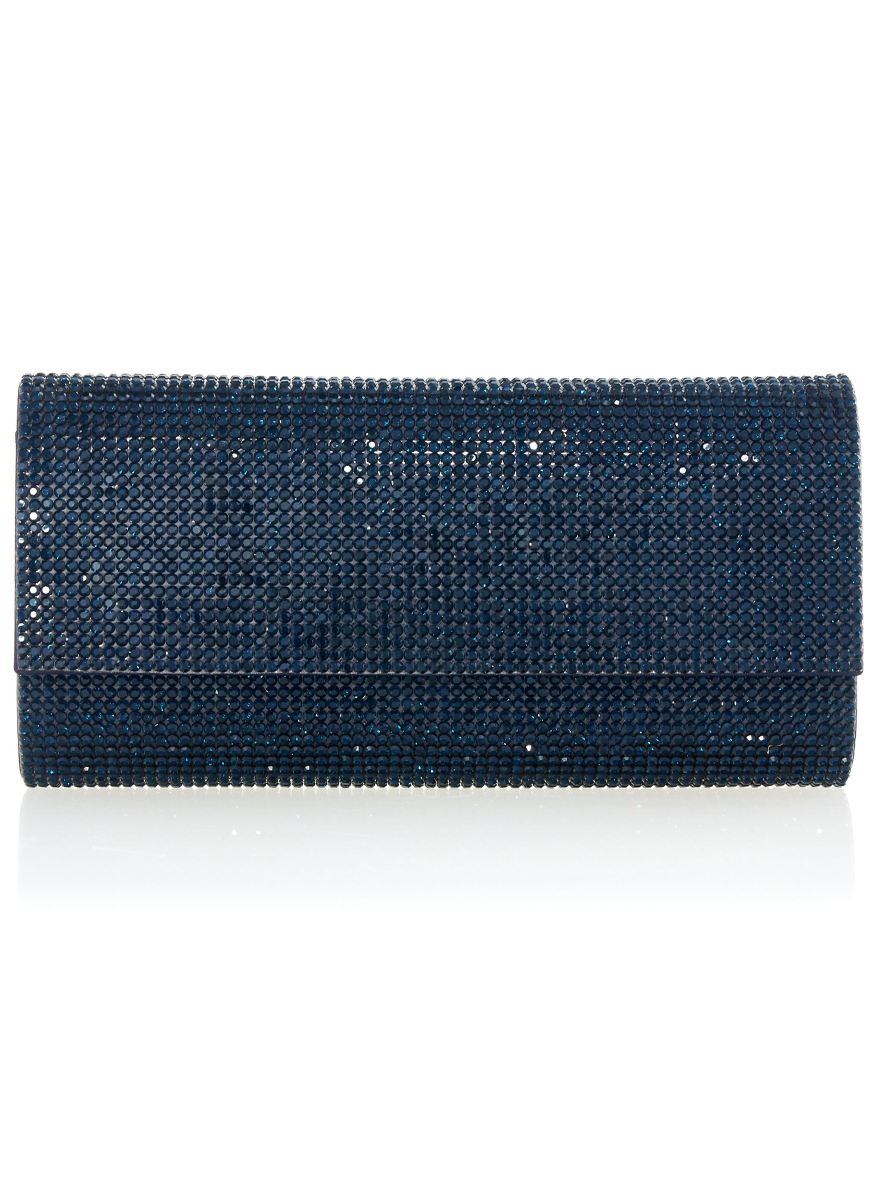 Perry Crystal Clutch in Navy with Chain
