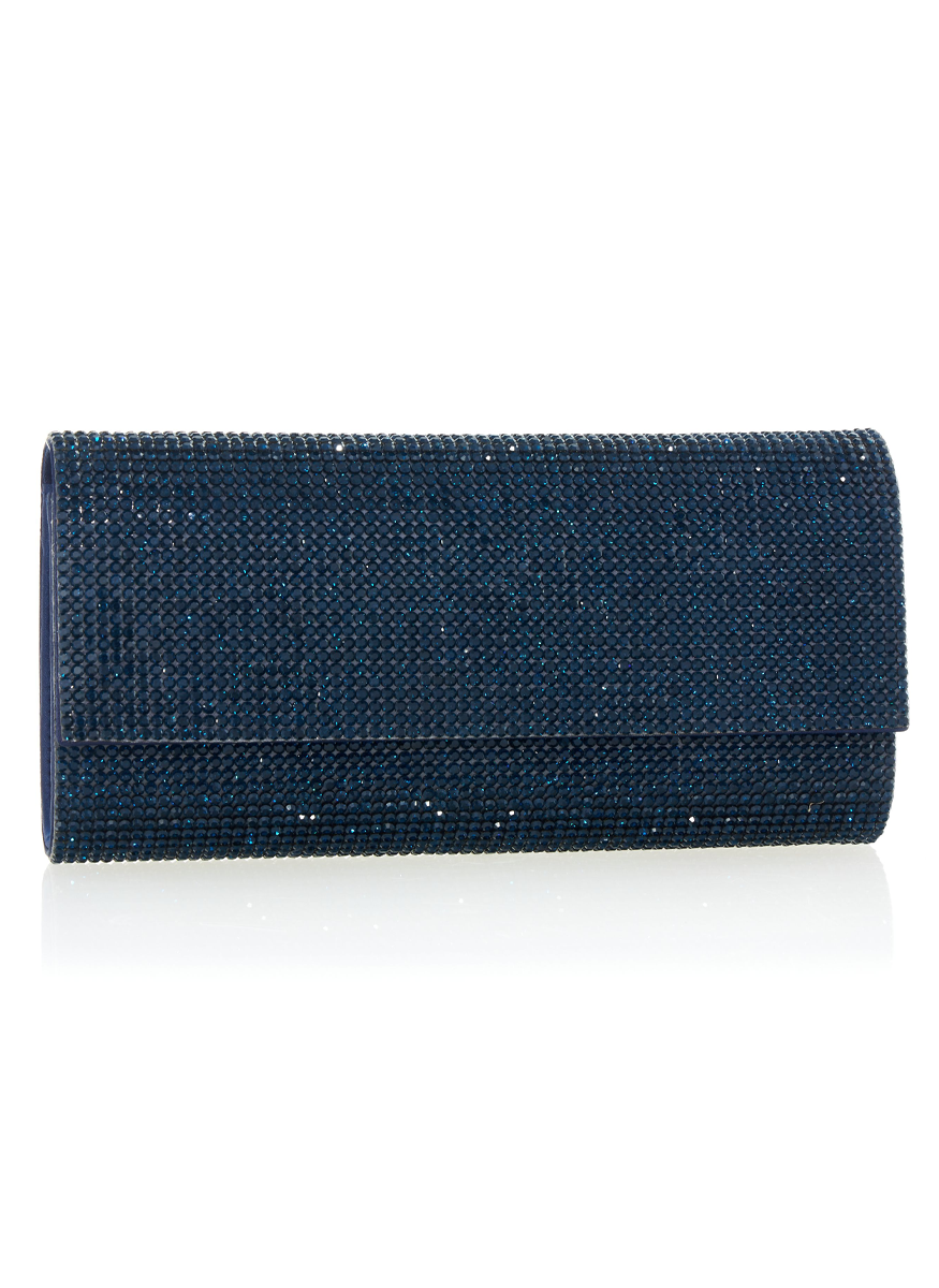 Perry Crystal Clutch in Navy with Chain