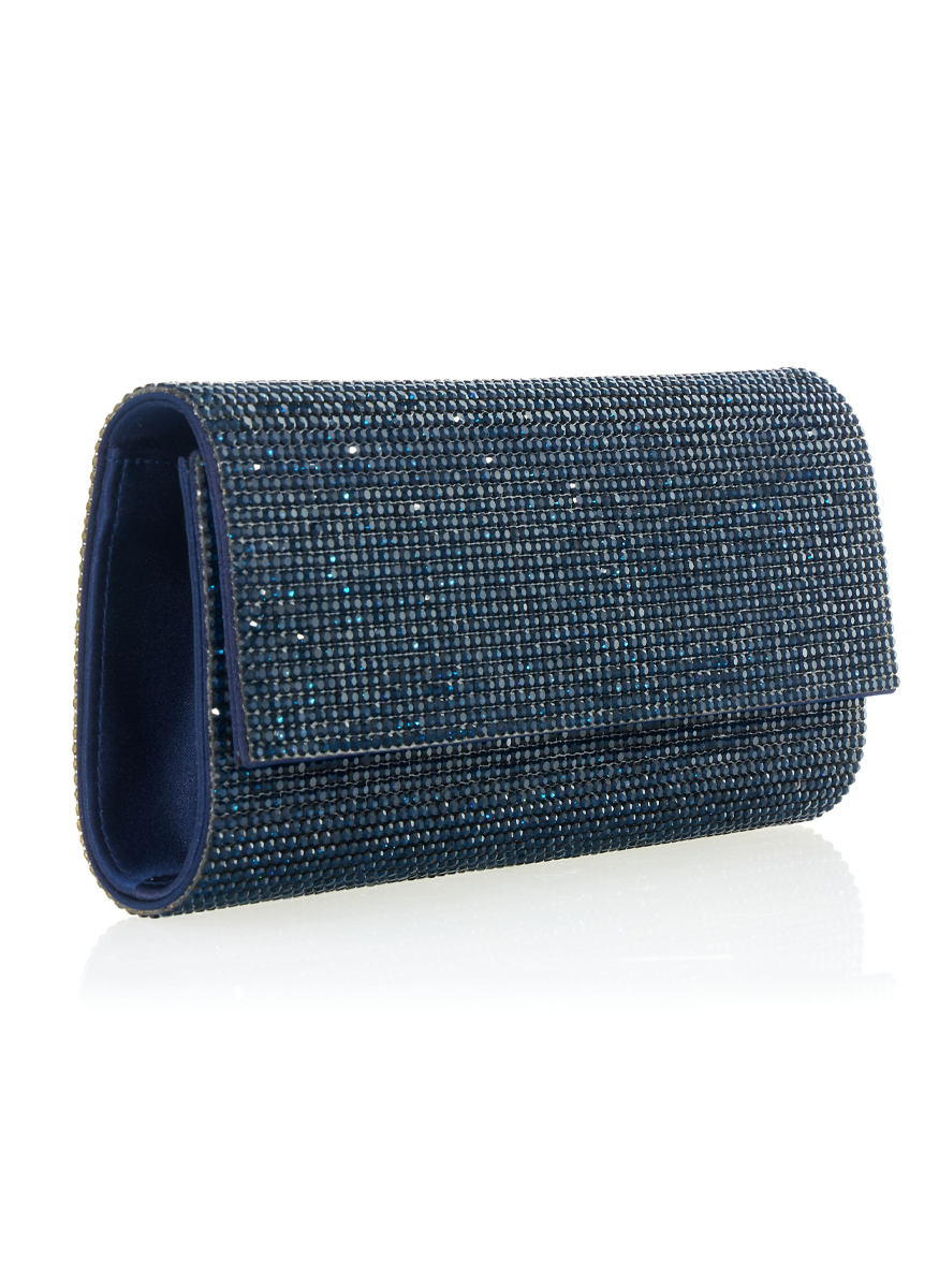 Perry Crystal Clutch in Navy with Chain - Judith Leiber Couture