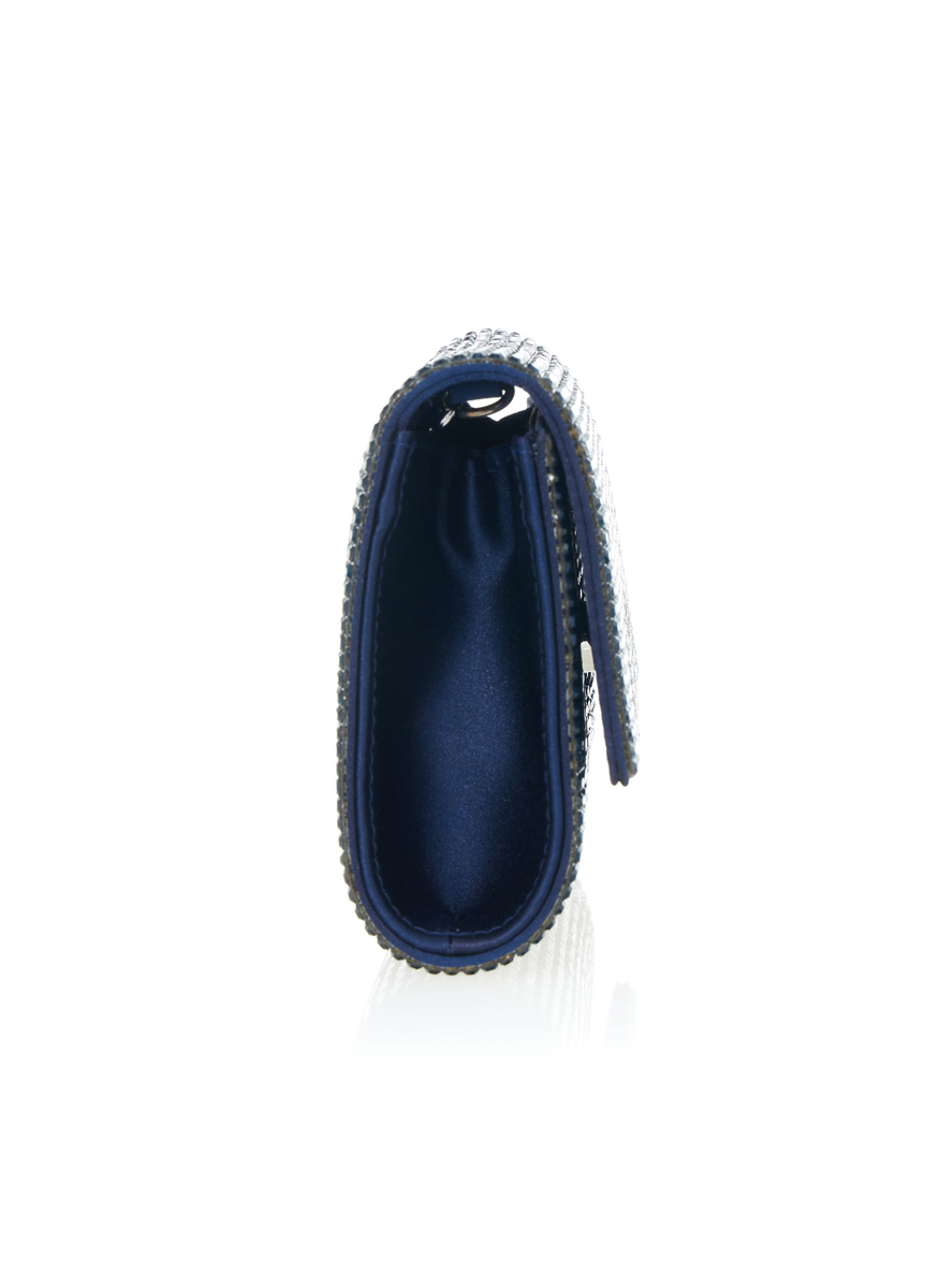 Perry Crystal Clutch in Navy with Chain - Judith Leiber Couture