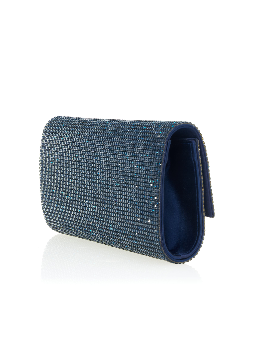 Perry Crystal Clutch in Navy with Chain - Judith Leiber Couture