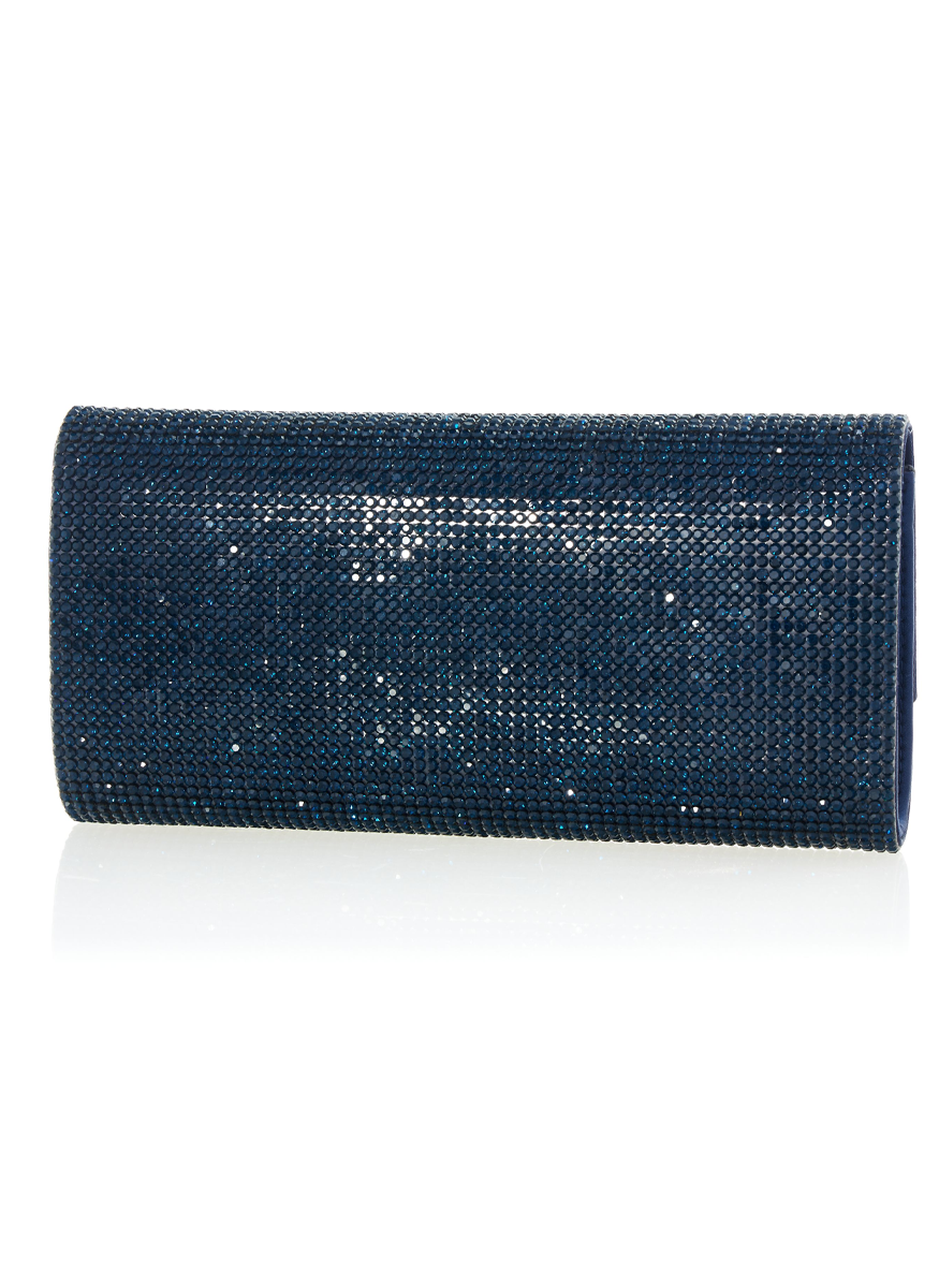 Perry Crystal Clutch in Navy with Chain - Judith Leiber Couture