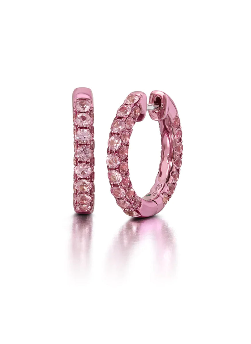 3-Sided Small Hoops, Pink Sapphire