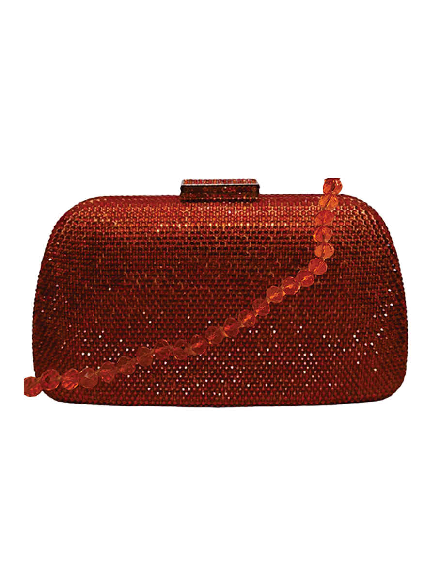 Josephine Crystal Clutch in Orange with Beaded Strap