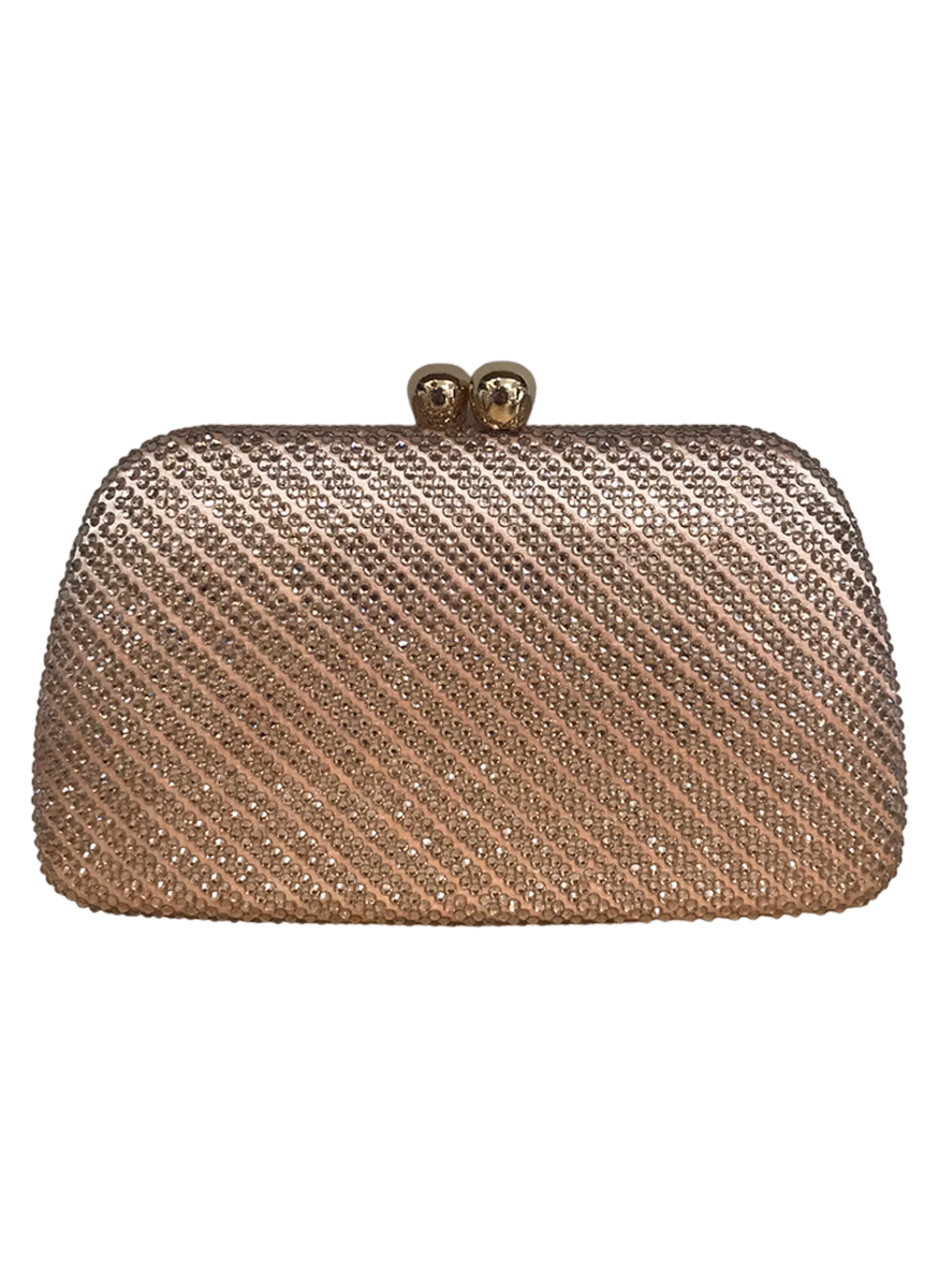 Penelope Crystal Clutch in Peach Stripe with Chain