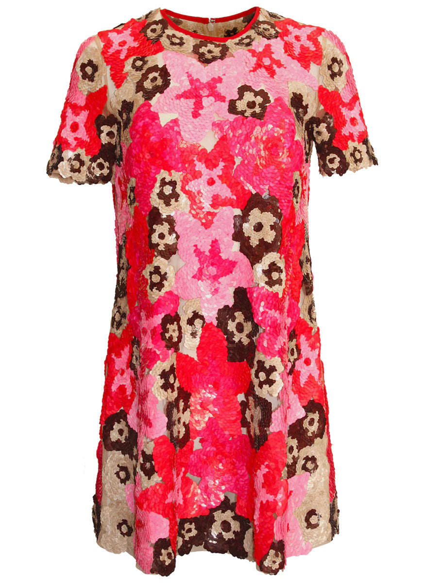 Short Sleeve Floral Mini Dress - Naeem Khan