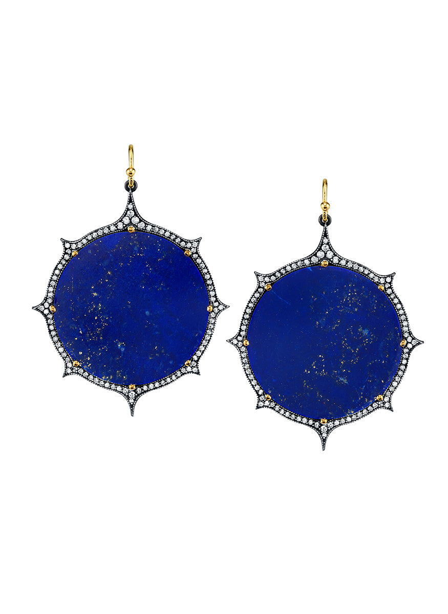Round Starry Night Lapis & Diamond Earrings