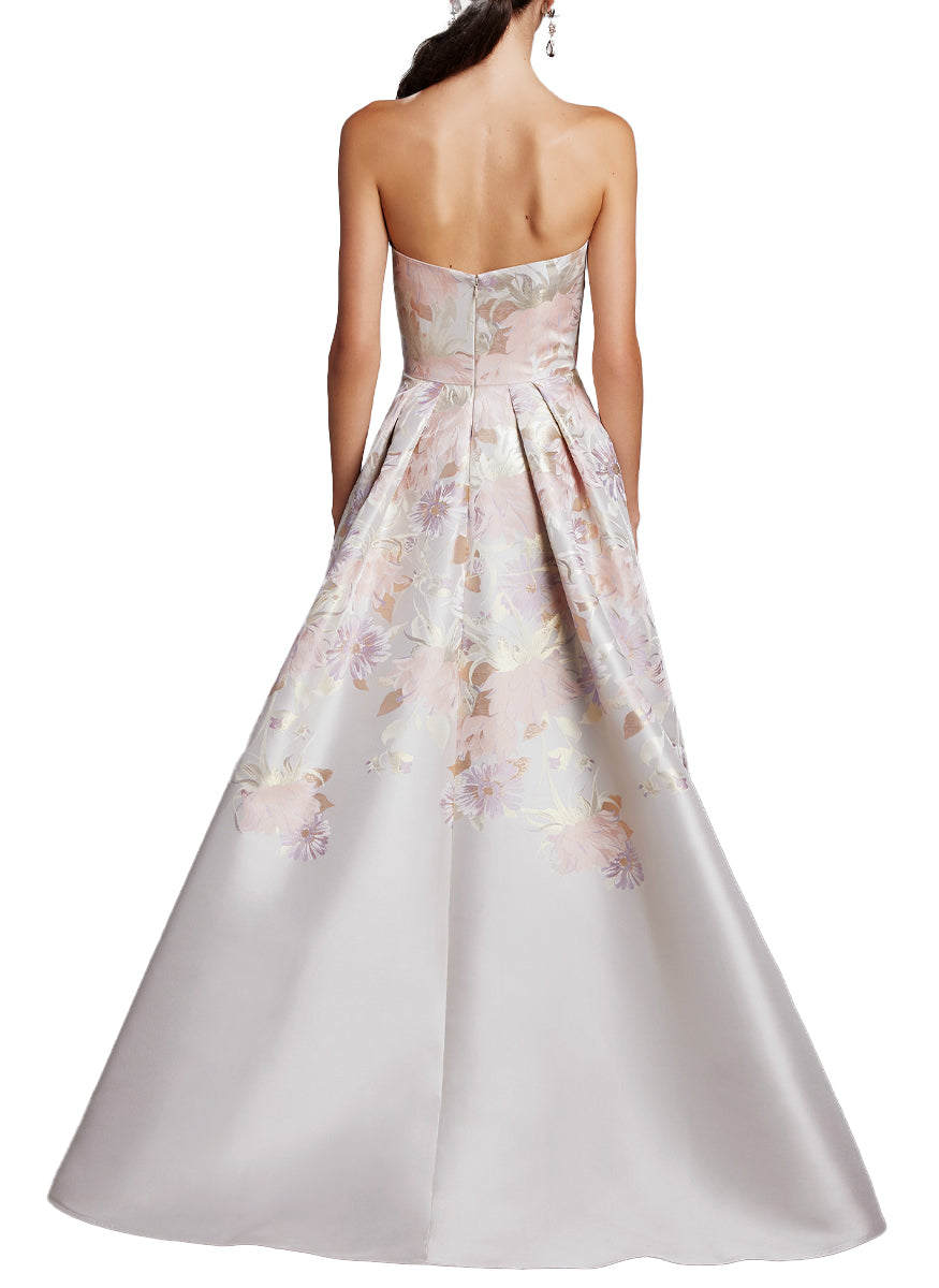 Strapless Floral Metallic Jacquard Gown - Frascara