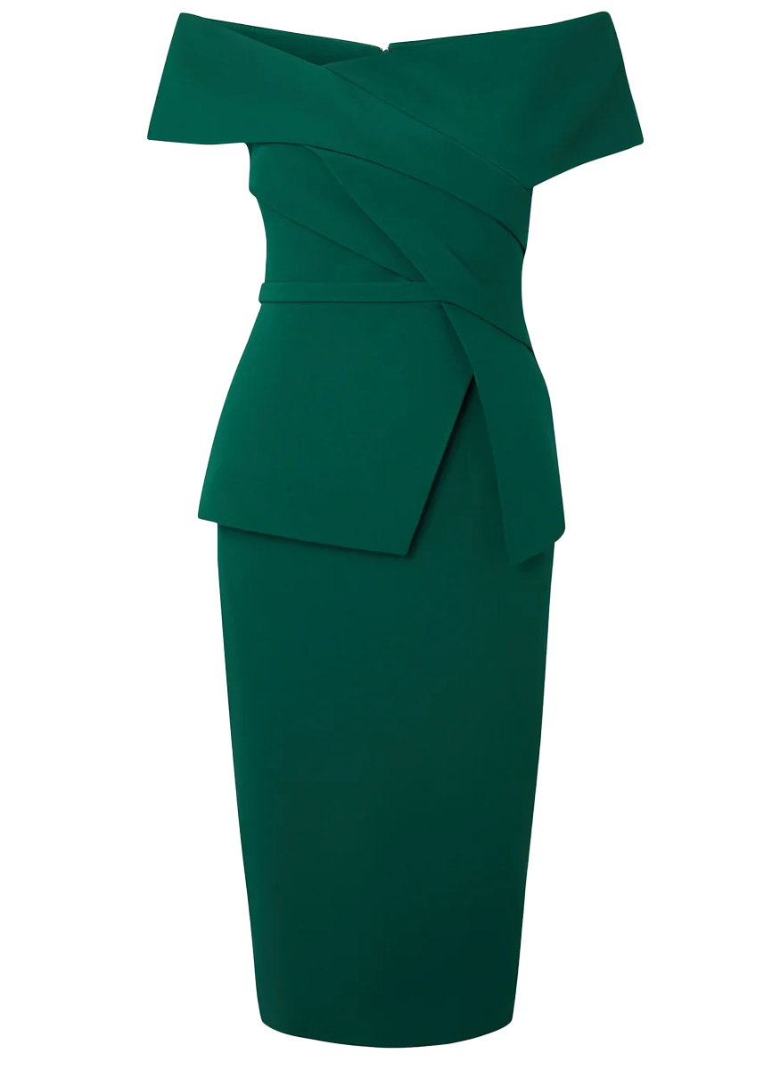 Eima Crepe Off Shoulder Midi US12 / Tourmaline