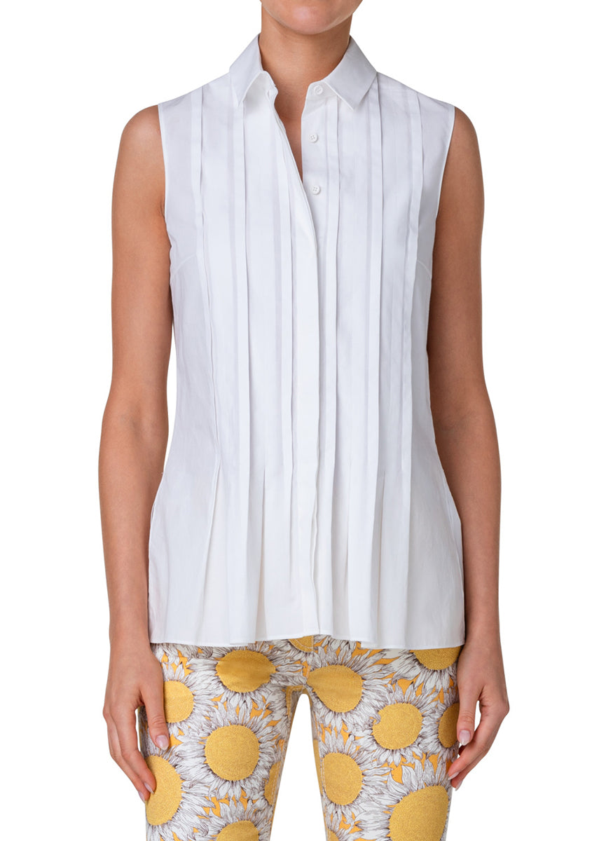 Sleeveless Tuck Detail Cotton Top