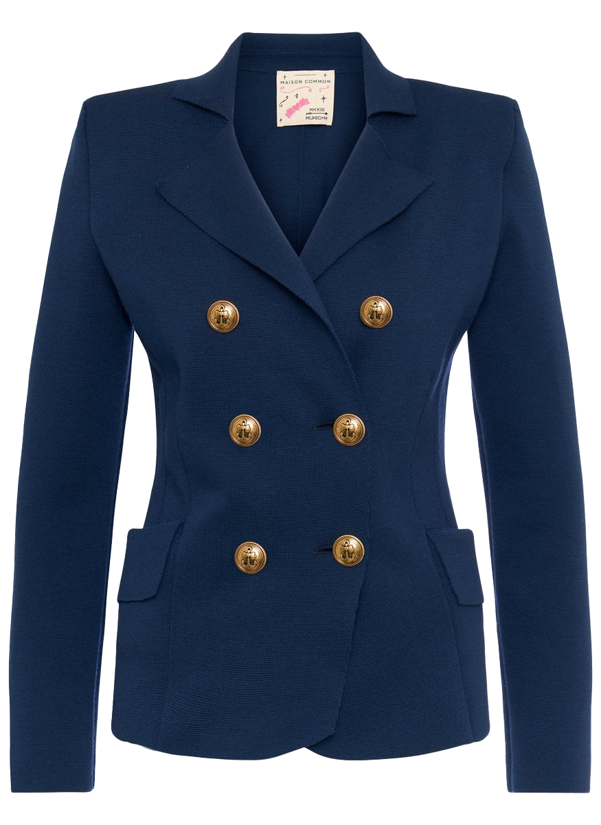 Double-Breasted Knitted Jacket with Gold Buttons