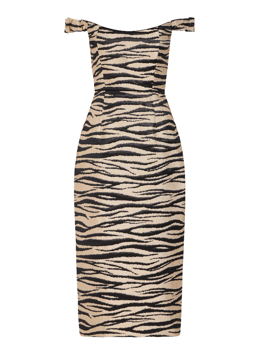 Amina Zebra-Striped Midi Dress