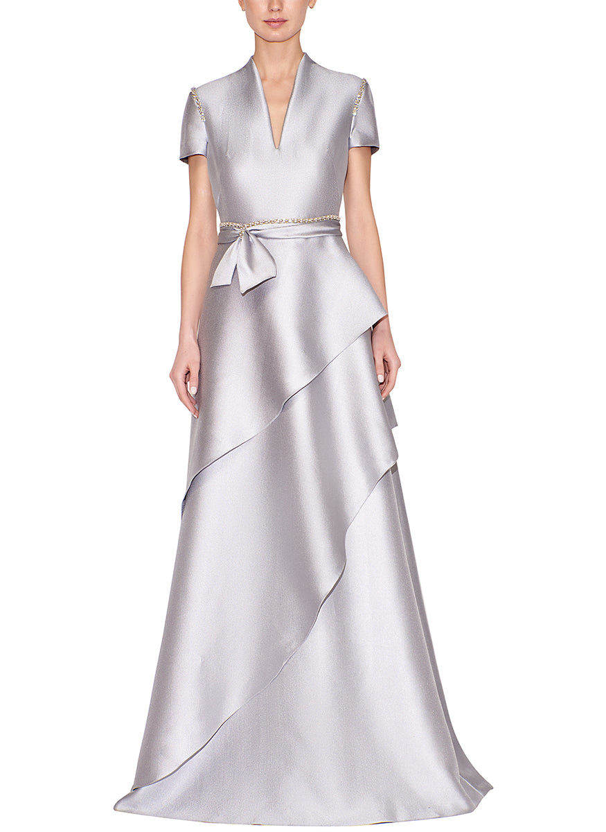 Short Sleeve Split Neck Caftan Gown