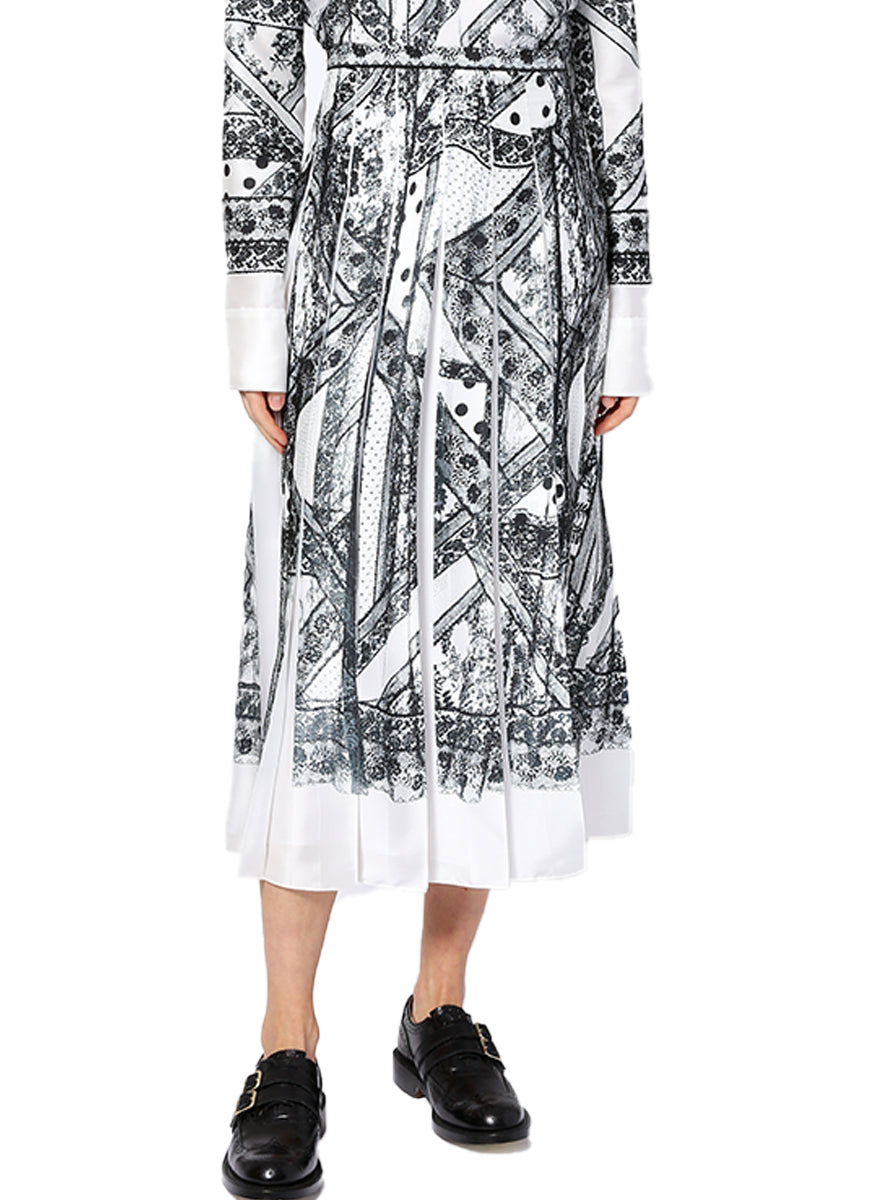 Timea Patchwork Lace-Print Pleated Midi Skirt