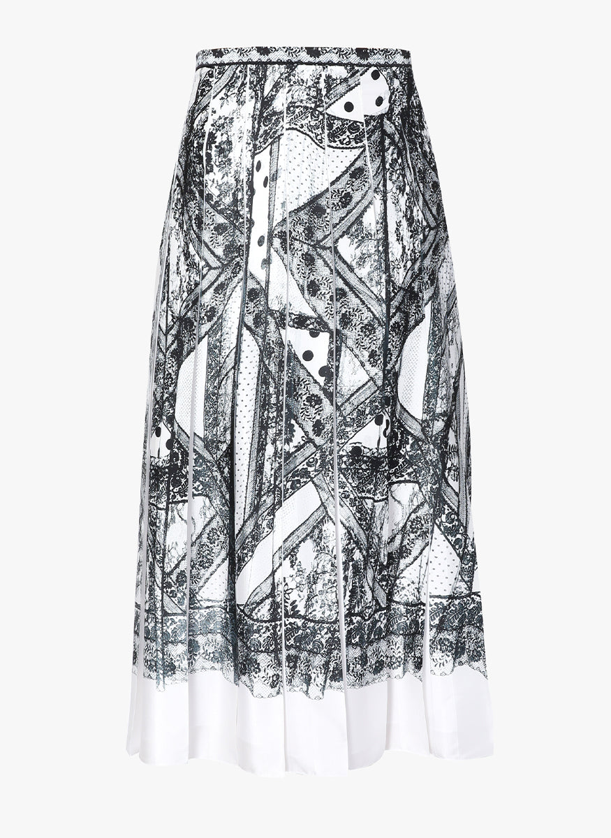 Timea Patchwork Lace-Print Pleated Midi Skirt - Erdem