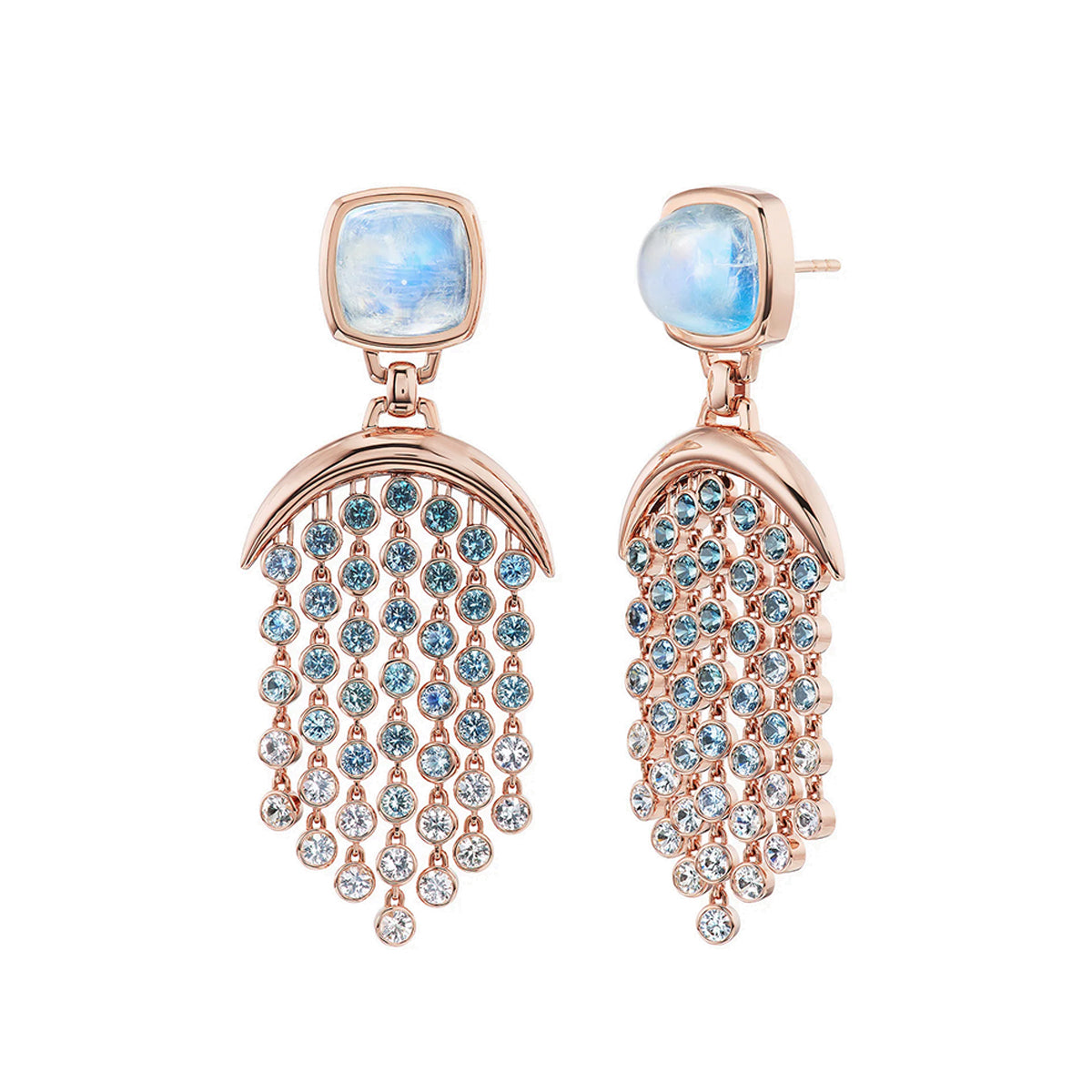 Fringe Earrings, Moonstone and Sapphire