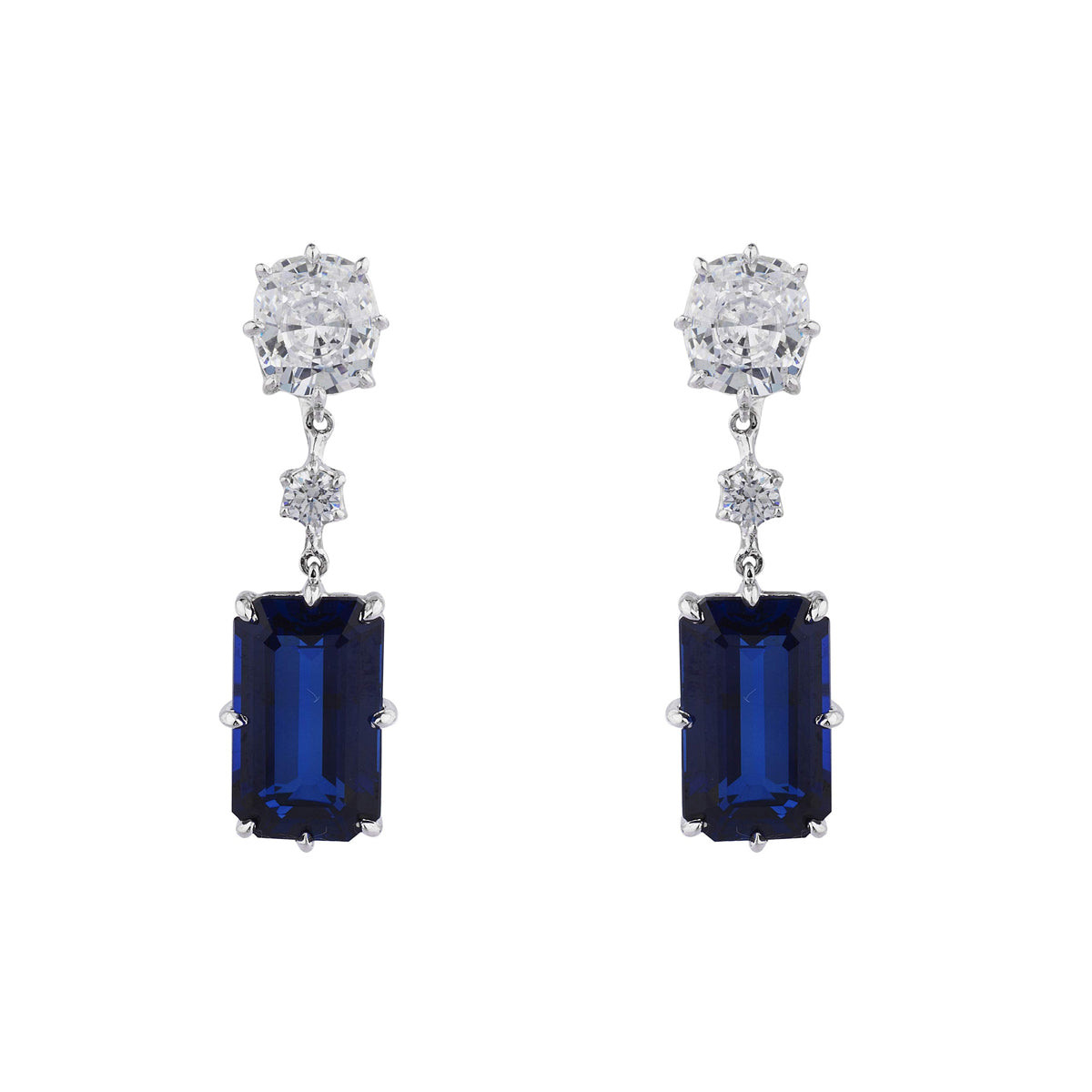 Emerald-Cut Sapphire Drop Earrings - Fantasia By DeSerio