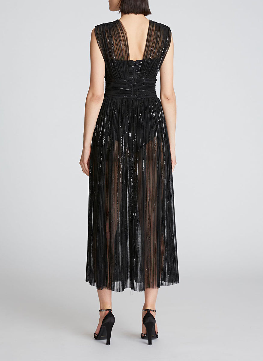 Liana Pleated Sequins Dress - Halston