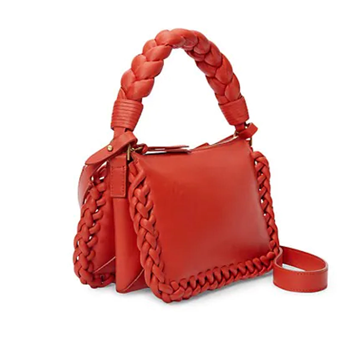 Braided Top Handle Small Bag in Red