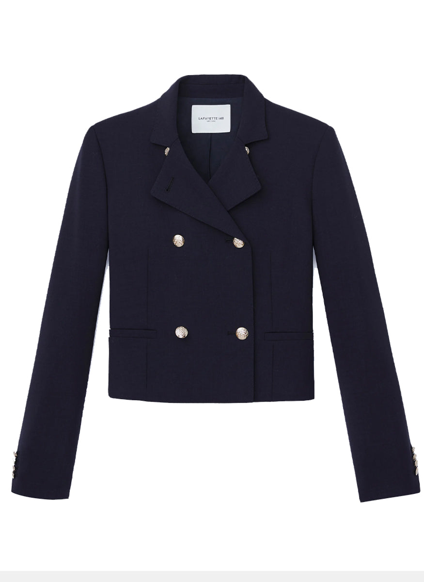 Double Face Wool Double Breasted Crop Blazer