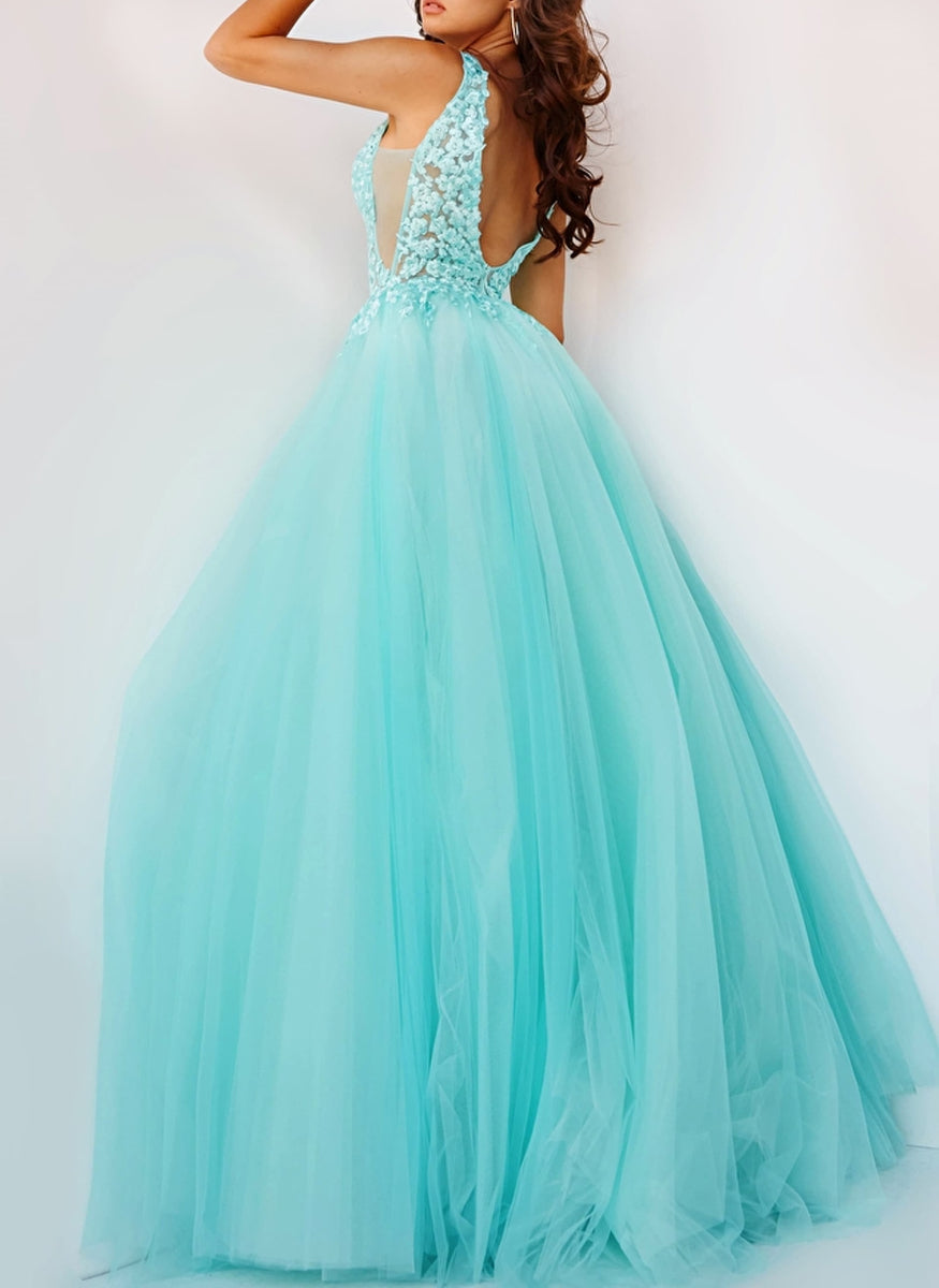 Embroidered Bodice Ballgown in Mint - Jovani