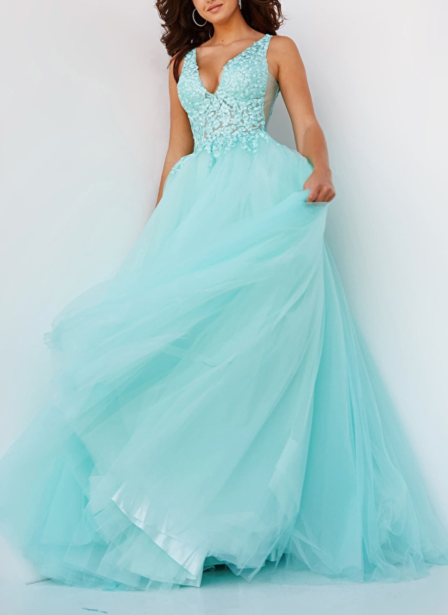 Embroidered Bodice Ballgown in Mint - Jovani