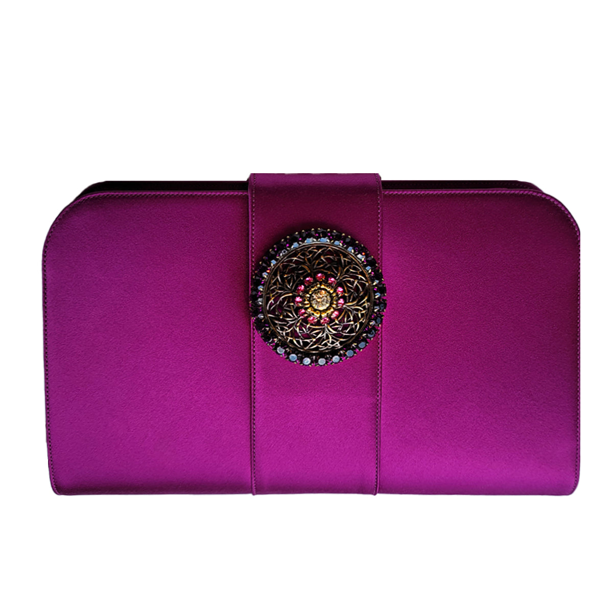 Bella Satin Clutch with Crystal in Orchidea