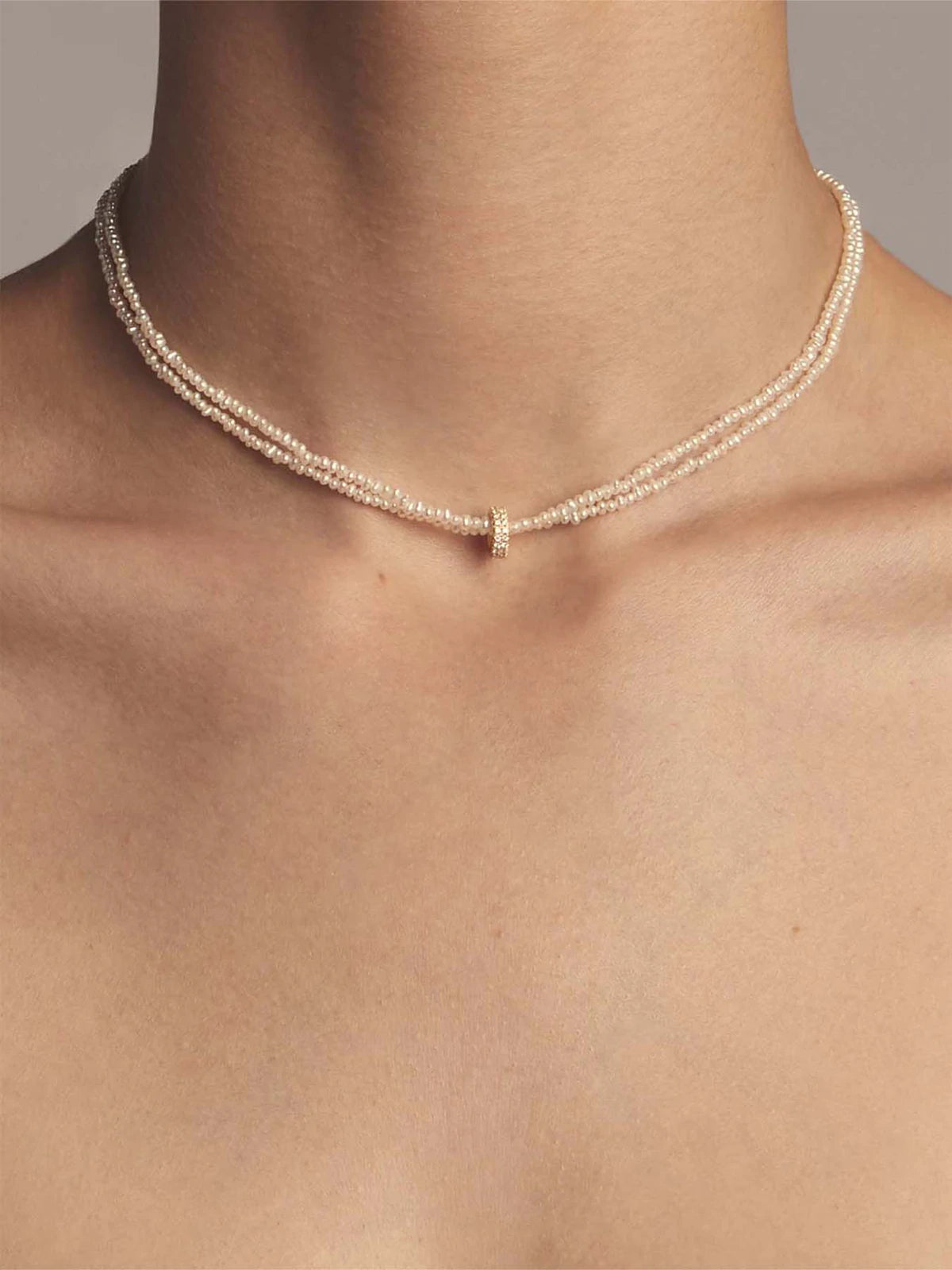 Two-Strand “Dancing Pearls” Necklace with Diamond Slider - Mizuki