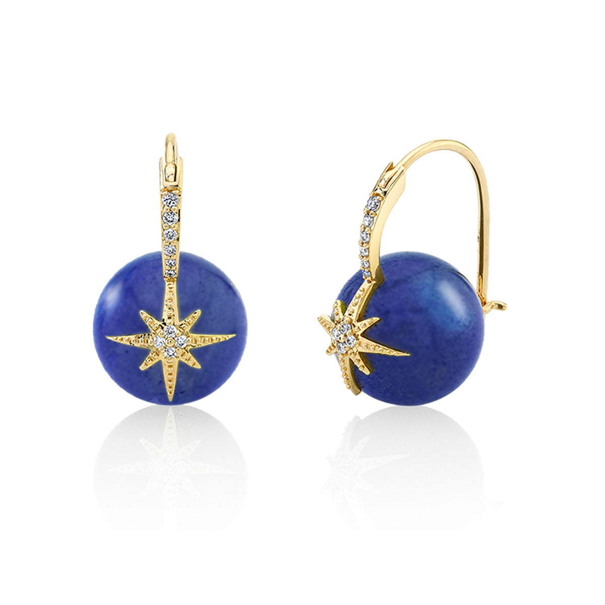 Lapis Beads with Diamond Starburst Earrings
