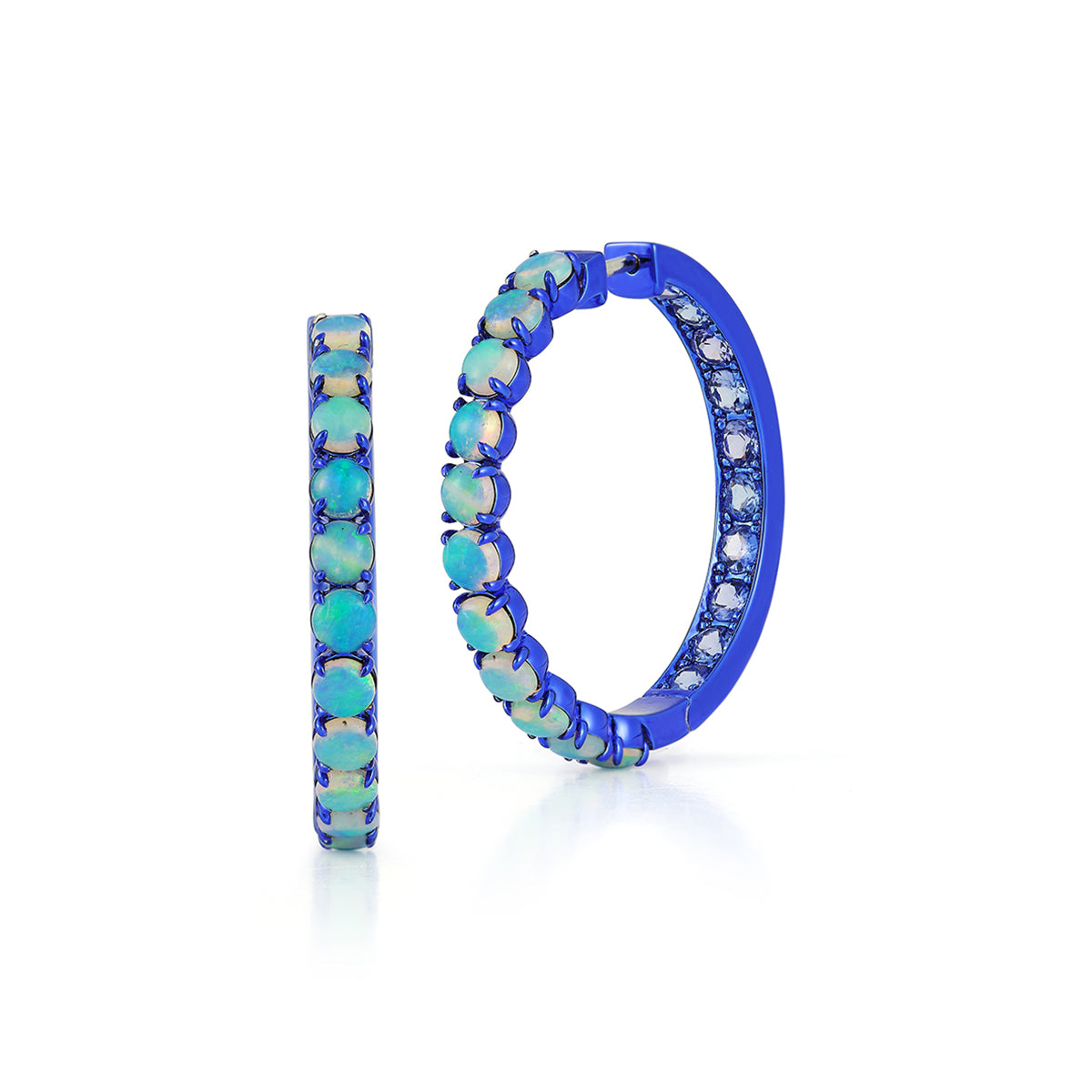 Blue Opal and Tanzanite Hoops with Blue Rhodium