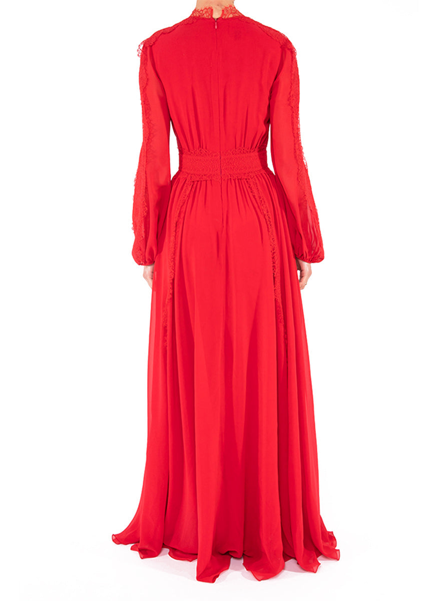 Georgette & Lace V-Neck Gown