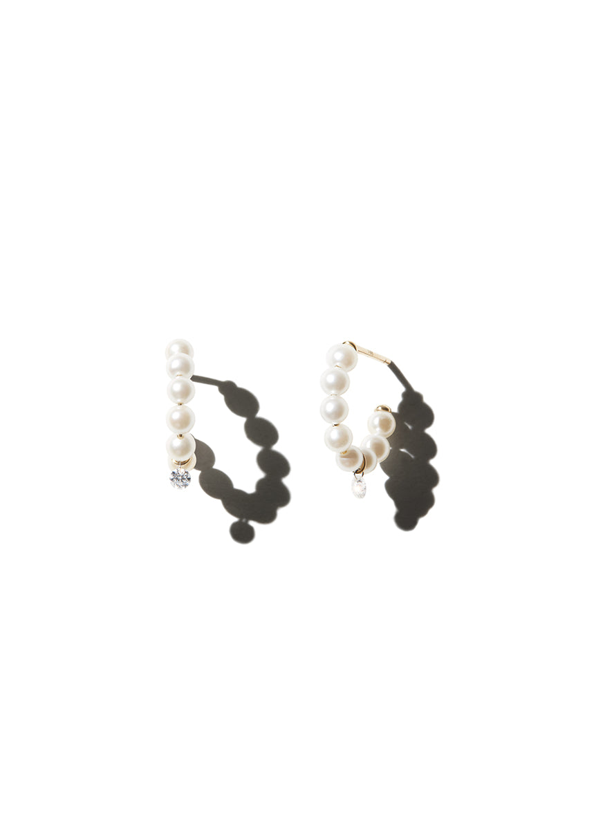 Mini Pearl Hoops with Diamond Drops