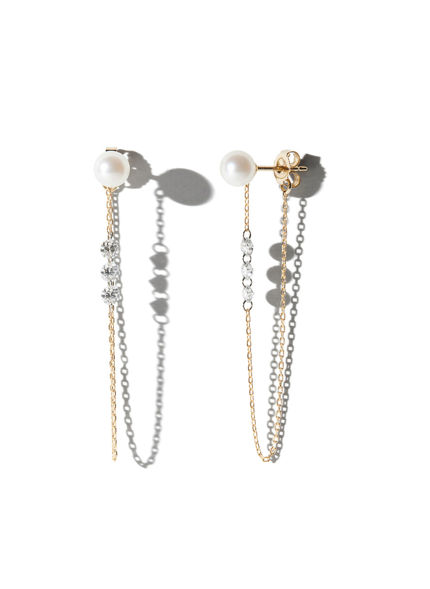 Akoya Pearl and Diamond Chain Loop Earrings