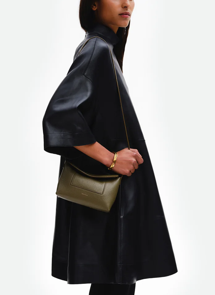 Penelope Slouch Mini Leather Bag in Olive Crust