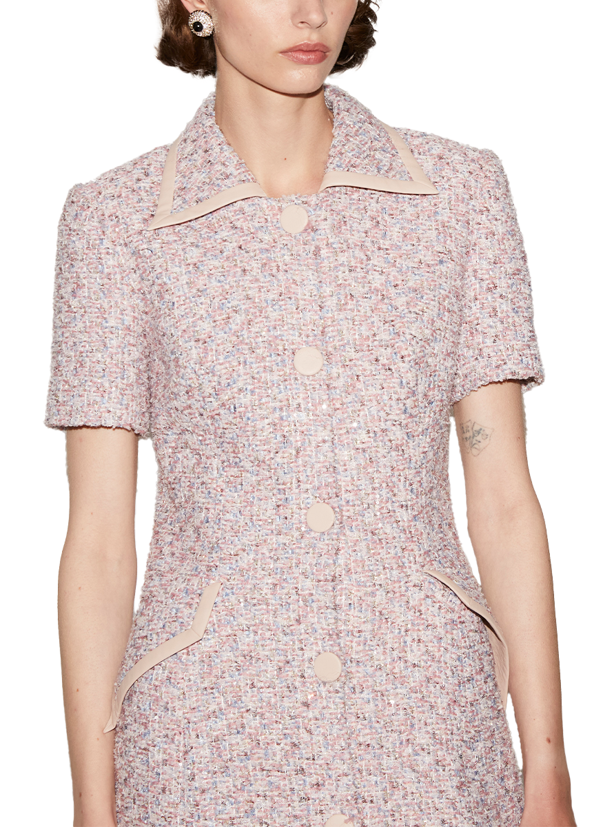 Riley Tweed Dress with Satin Trim - Huishan Zhang